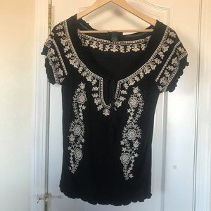 Black blouse with ivory embroidery and embellished
